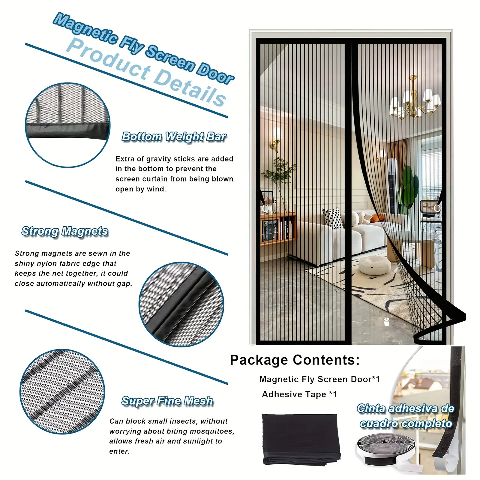 Magnetic Screen Door With Strong Magnetic Closure - No Drilling Required, Hands-free Sliding Door Curtain, Suitable For Indoor Outdoor Use - Heavy-duty Mosquito
