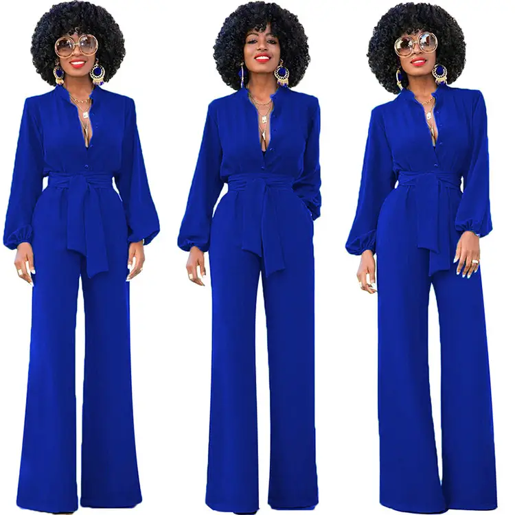 Waist Long Sleeve Fashion Casual Wide-leg Jumpsuit