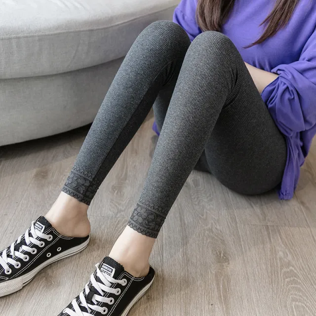 High waisted Threaded Slim fitting Thickened Warm Leggings Dark Grey - Shop at LoveMi