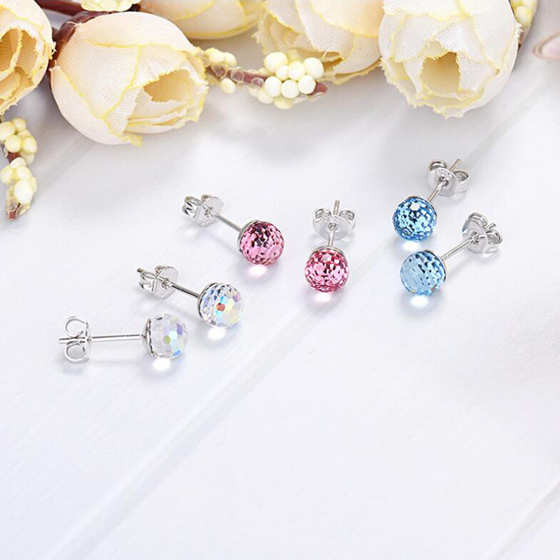 Exquisite Simple Colorful Crystal Ball S925 Silver Needle Multicolor Earrings
