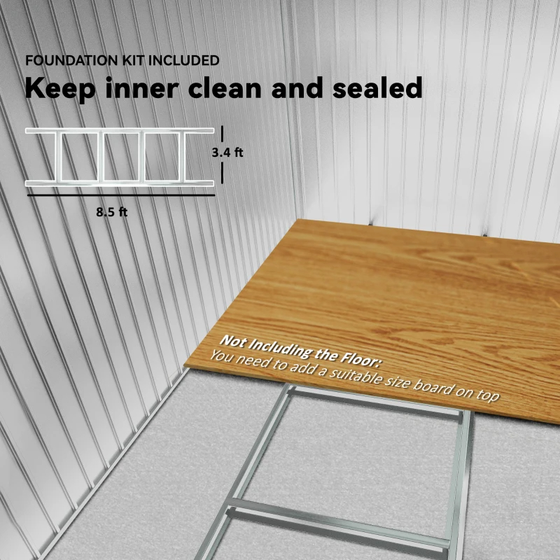 Outdoor Storage Shed, Garden Tool Metal Shed With Foundation Kit, Double Lockable Door, Air Vents And Sloping Roof, For Backyard, Patio, Lawn, Yellow