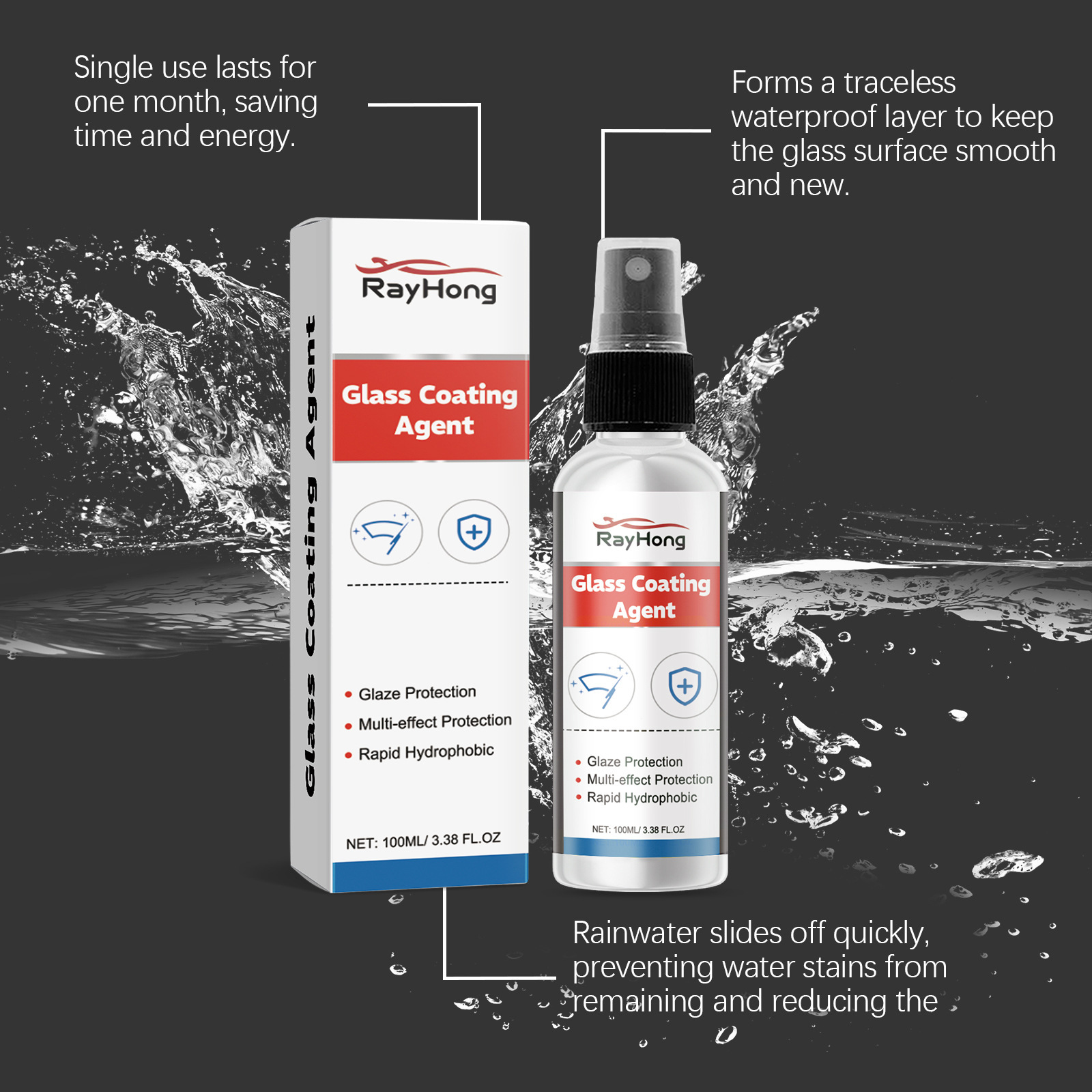 RAYHONG Cross-border Car Glass Coating Spray, Cleans Car Windows And Windshields, Rainproof Car Coating Spray 4