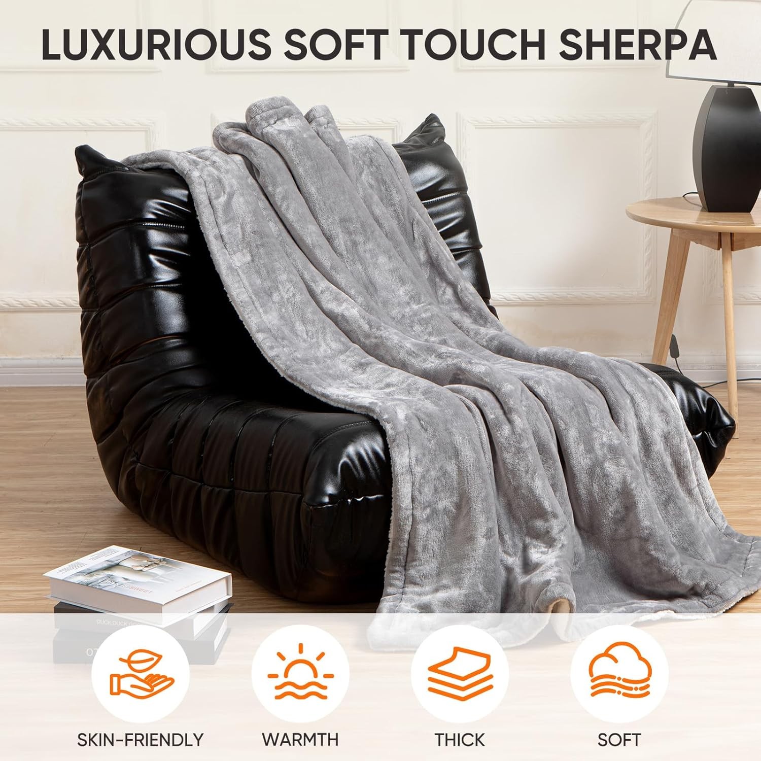 Electric blanket heated throw over luxurious fleece