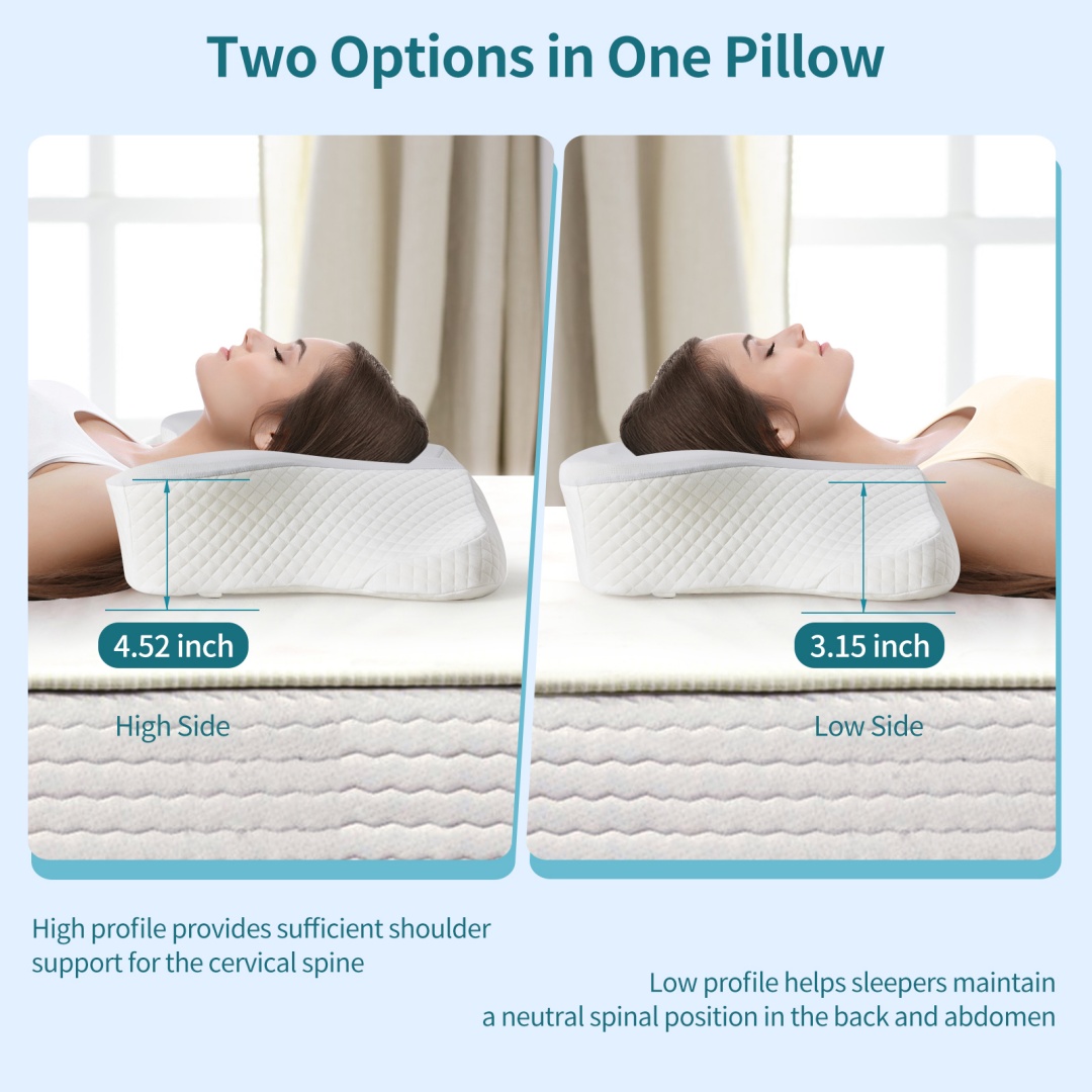 Cervical Neck Pillow, Cooling Ergonomic Memory Foam Pillows  Dual Height Orthopedic Support Contour Pillow For Side — foto 14
