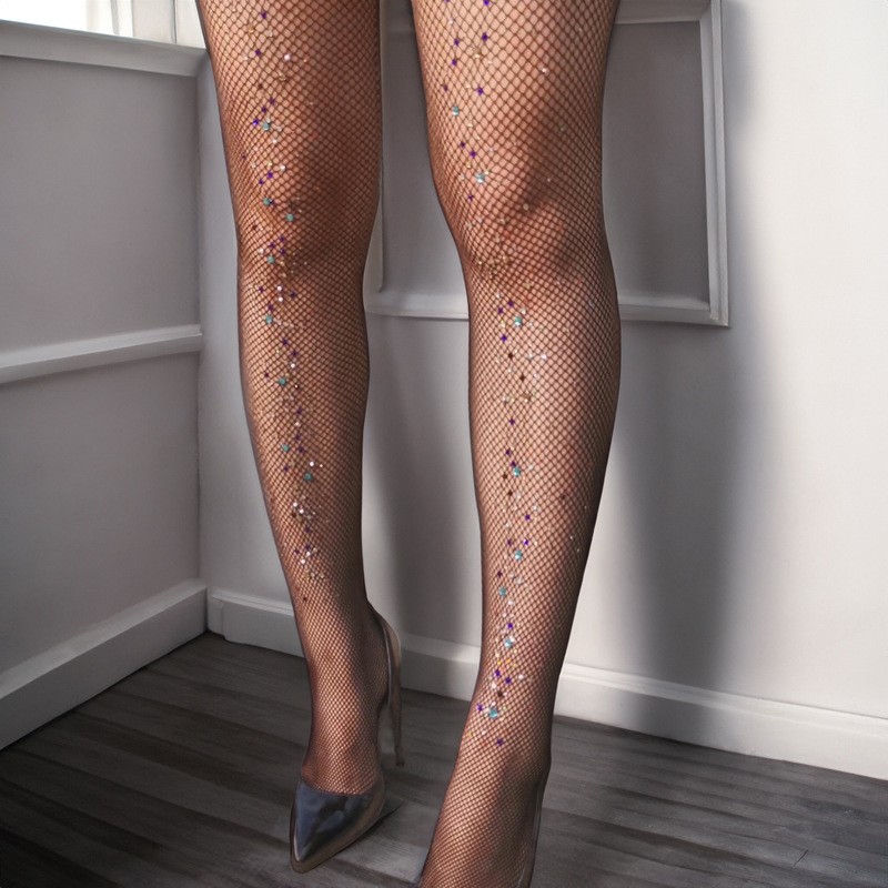 New Encrypted Color High Elasticity Water Diamond Jumpsuit Mesh Socks, Hot Stamping Diamond Mesh Stockings For Children