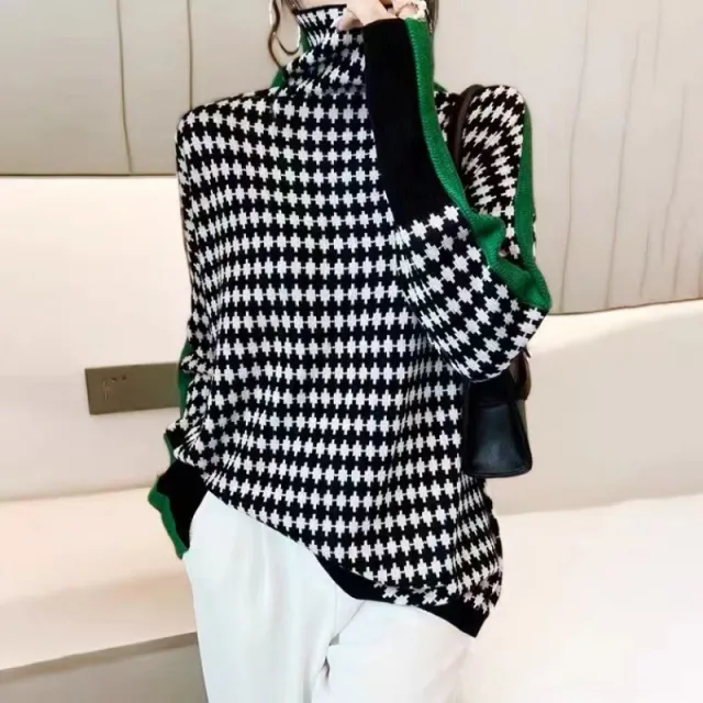 Loose Lazy Pile Neck Cashmere Bottoming Shirt Green - Shop at LoveMi