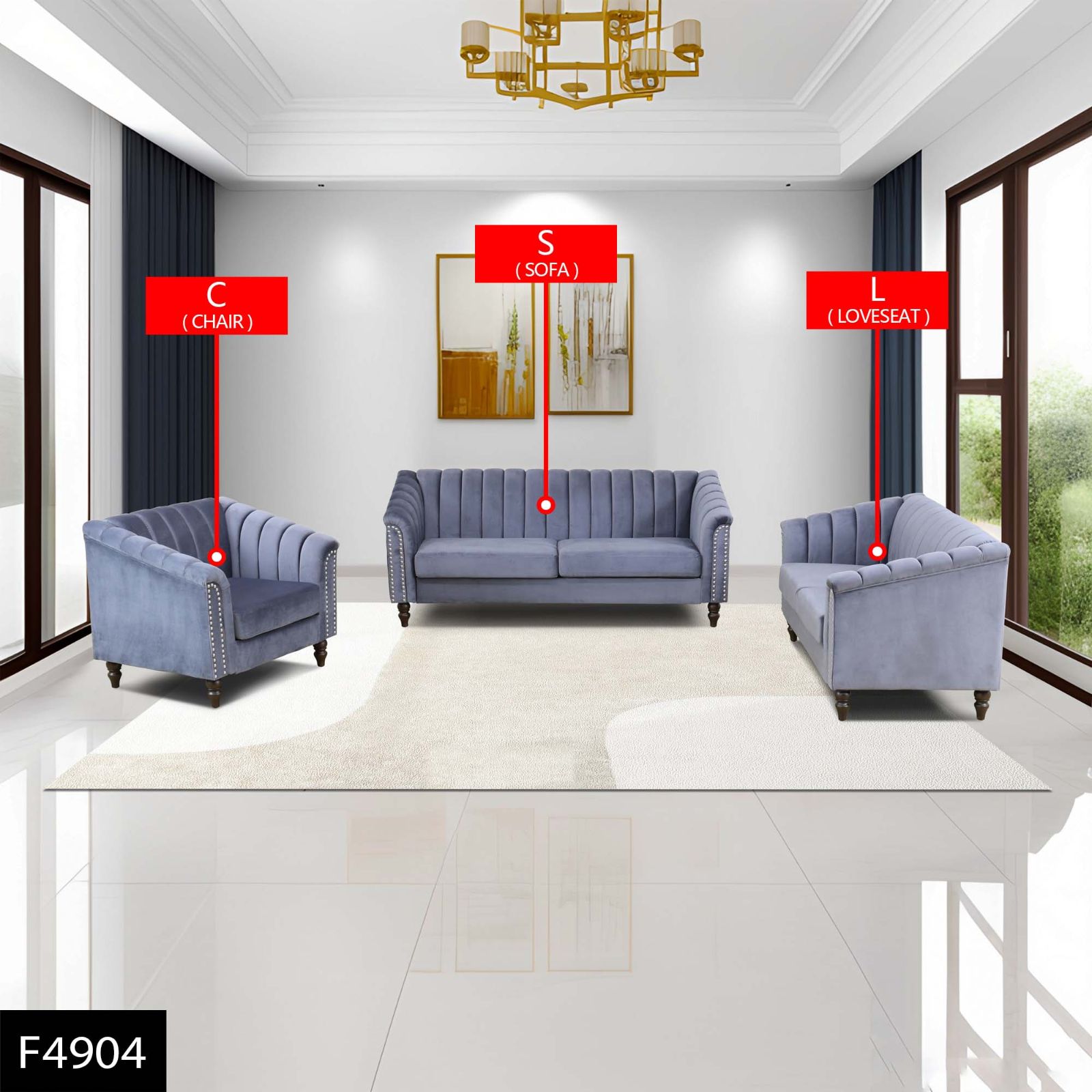 Pickup Only--Grey Microfiber 3-Piece Couch Living Room Sofa Set