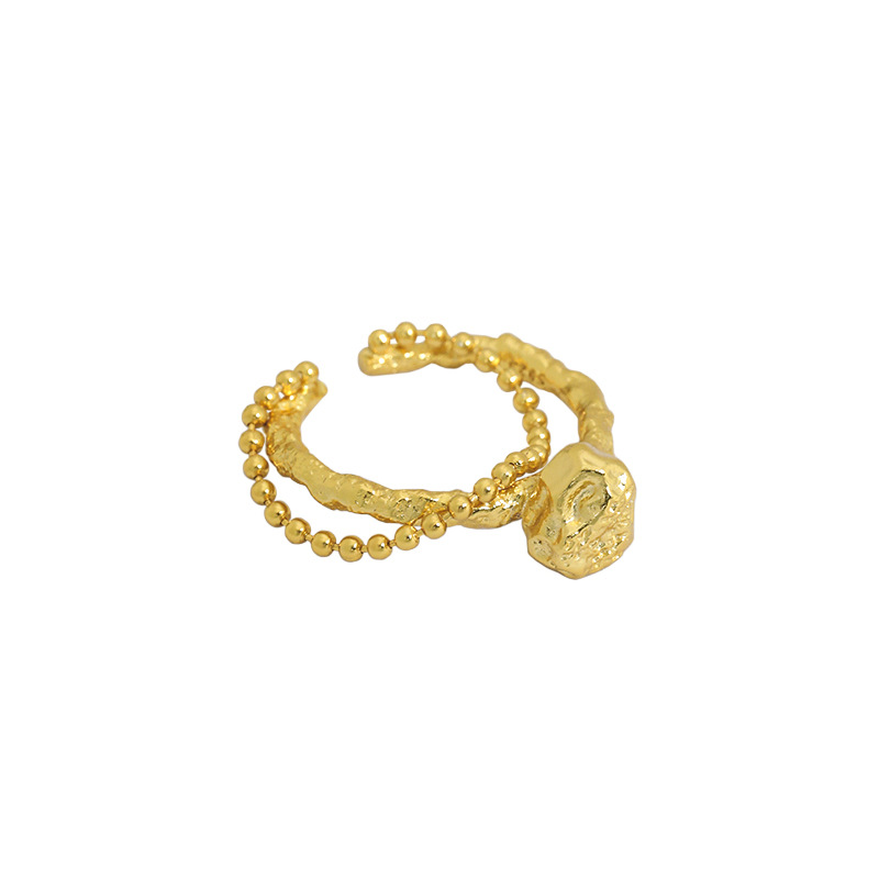 Geometric Irregular Bumpy Round Bead Chain Lava Texture Ring