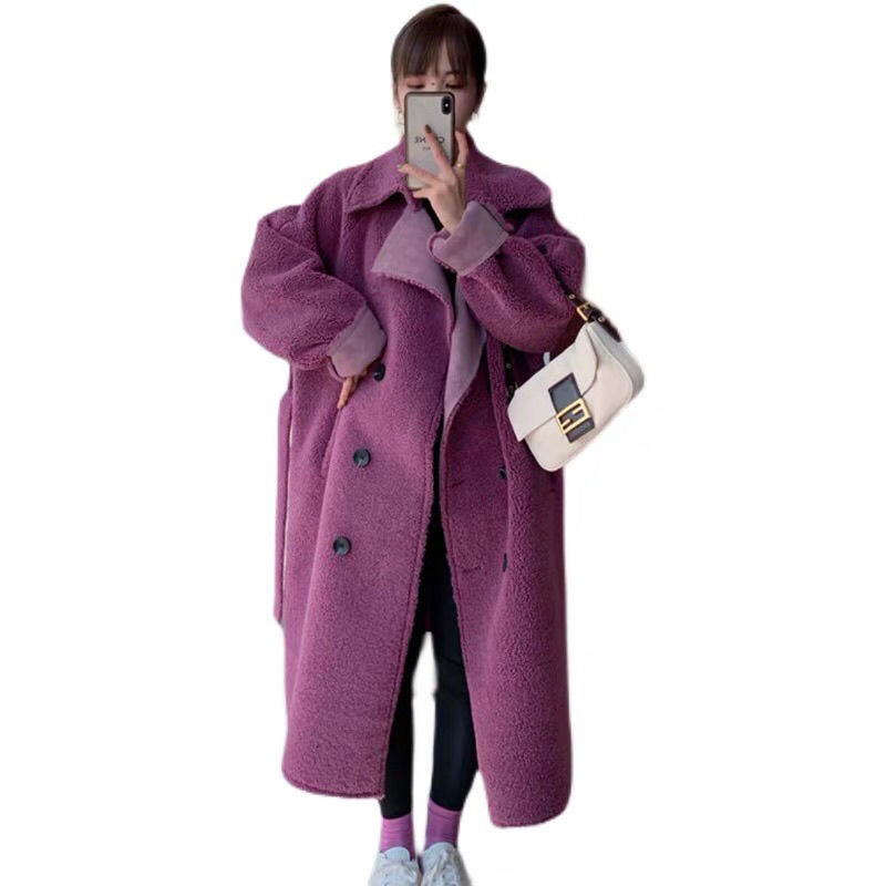 Women's Fashion Long Lamb Wool Coat