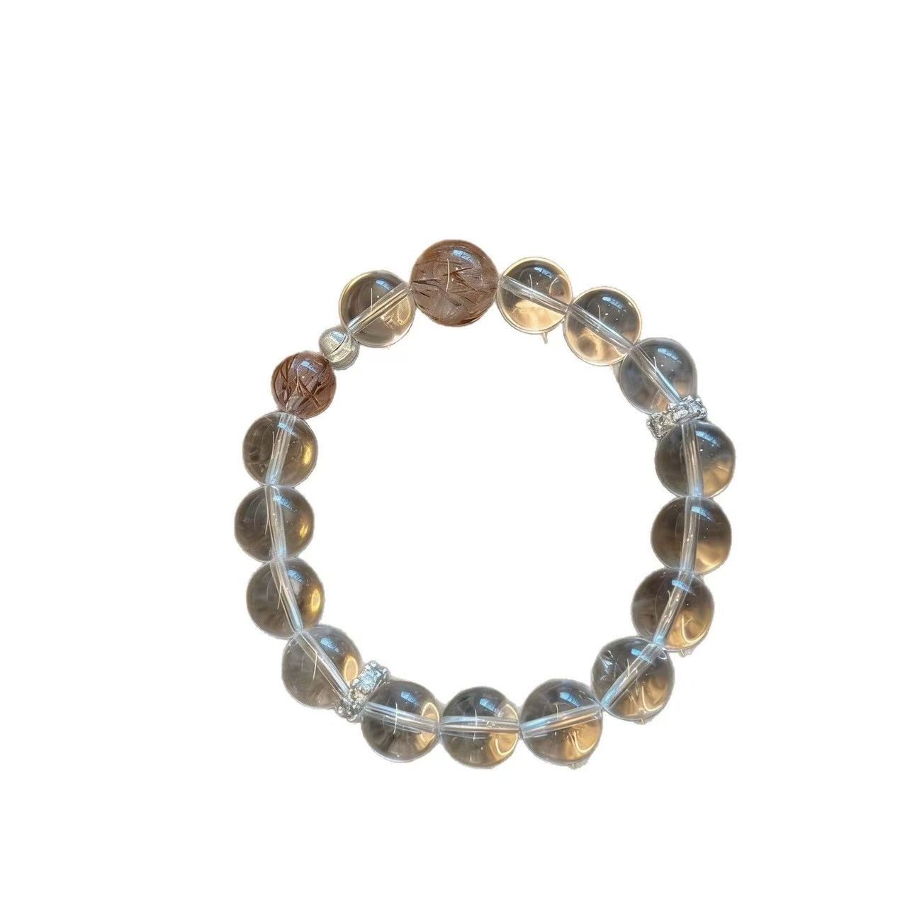 Natural Clear Quartz  Red Rutilated Quartz Bracelet Purple Rutilated Quartz Two Tone Beaded Chain Energy Jewelry For Women