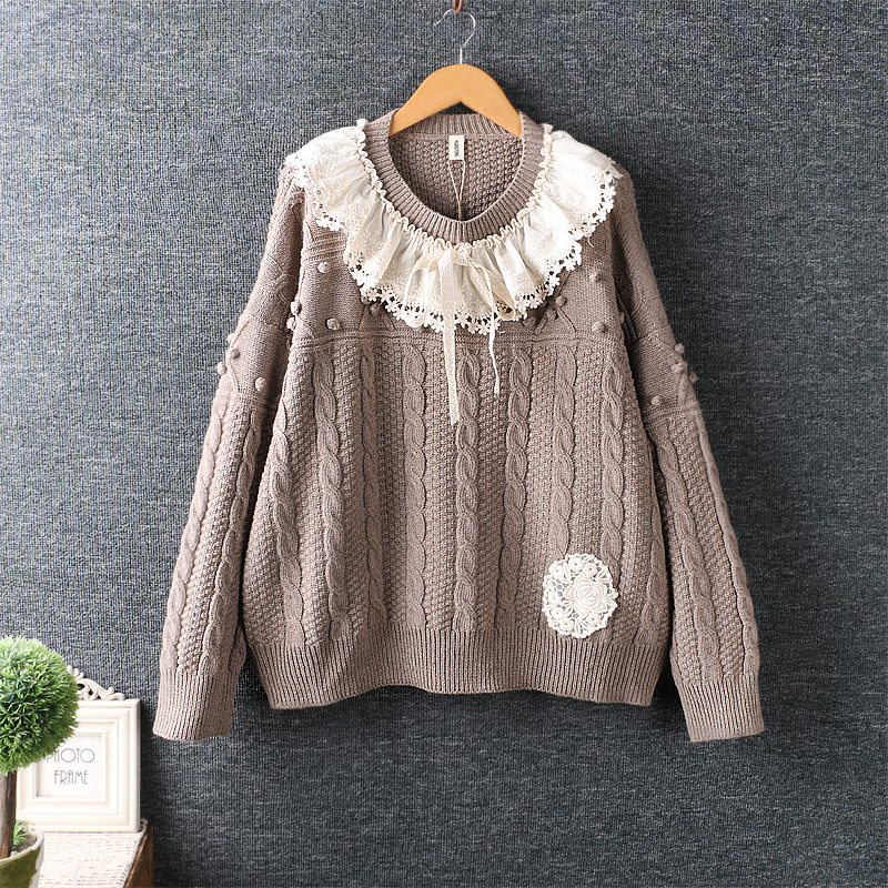 Title 5, Fashionable Literary Sweet Lace Lapel Sweater, ...