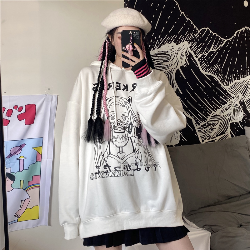 Dark Hoodie Female Two Dimensional Girl Loose Hooded Plus Velvet Coat