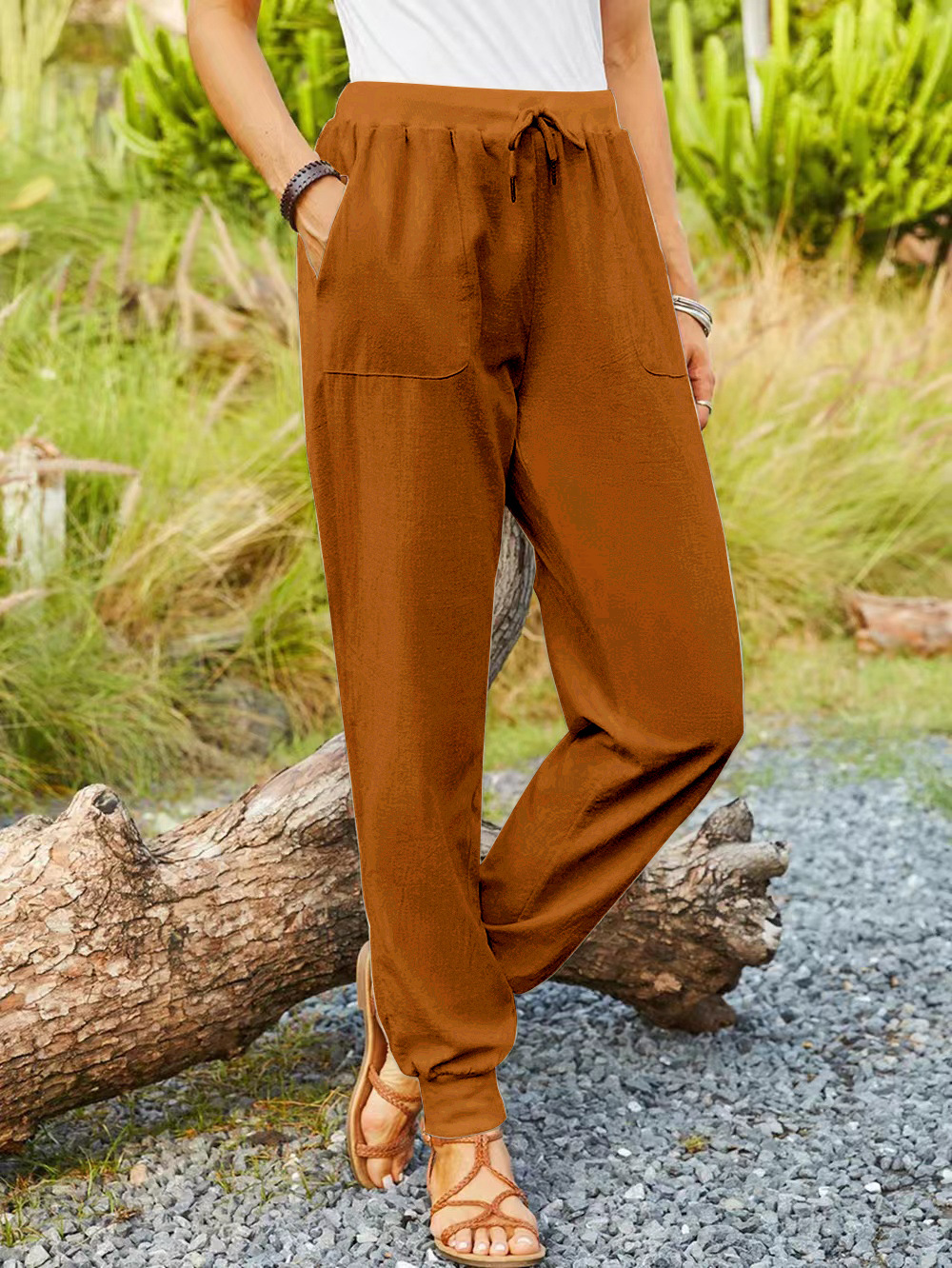 Title 4, Casual Elastic Cotton And Linen Pants