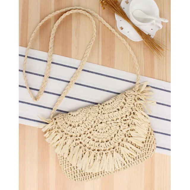 Woven Bag Casual Messenger Woven Bag Holiday Trendy Women's Beach Bag Beige - Shop at LoveMi
