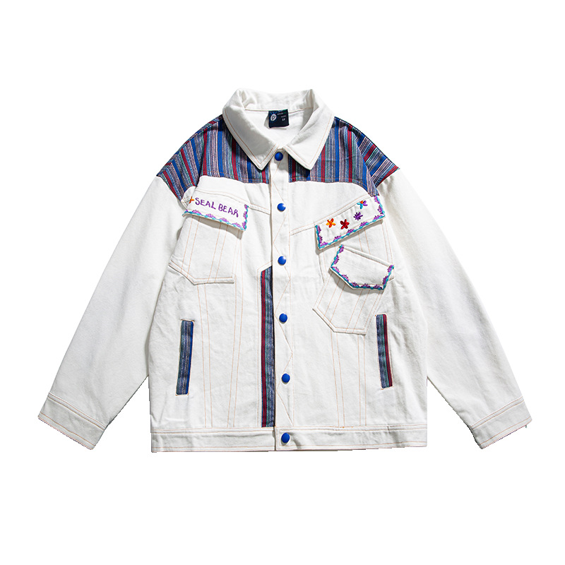 Men's Contrast Pocket Embroidered Panel Lapel Jacket — image 1