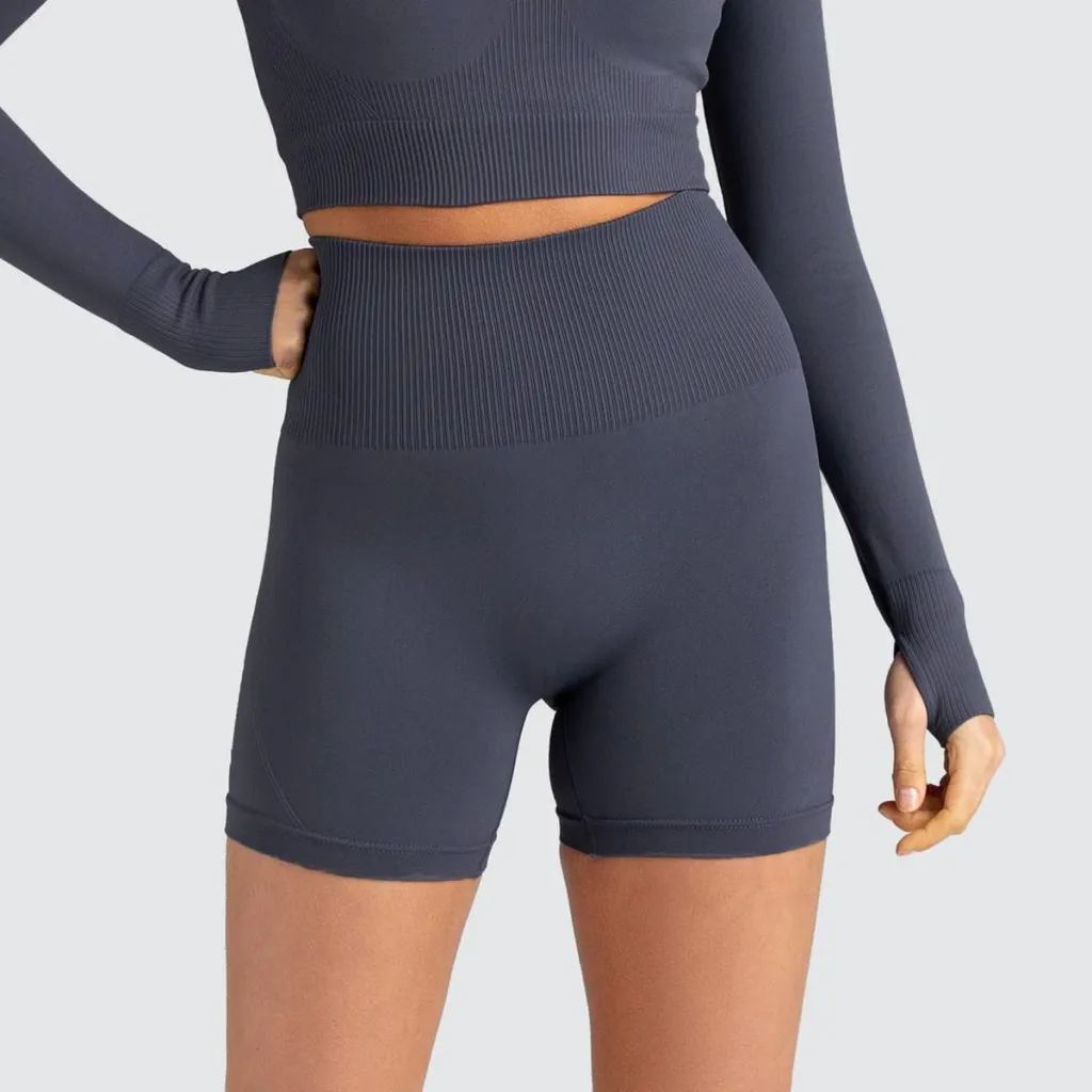 Seamless Sports Solid Color Tight Shorts - Grey