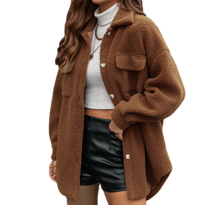 Teddy Wool Single-breasted Long-sleeved Woolen Coat