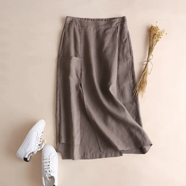 Women's Fashion Irregular Cotton Linen A line Skirt Coffee - Shop at LoveMi