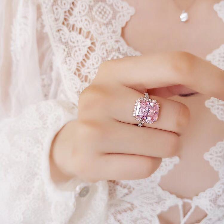 Sterling Silver Gold-plated Diamond Ring  Diamond Square Ring