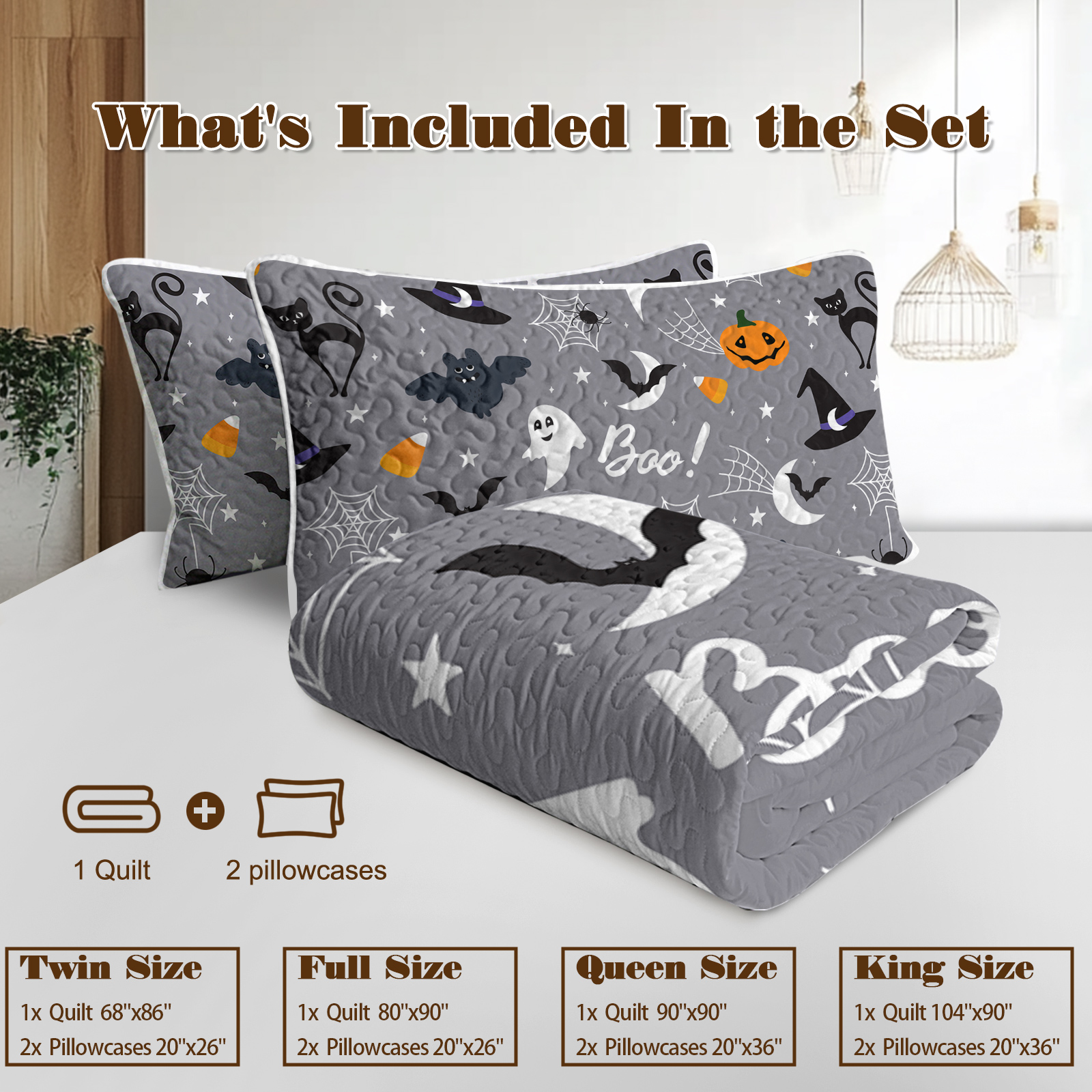 3pcs Halloween Pumpkin Set Comforter Set For Girls Boys Women, Soft Lightweight Halloween Bedding Set 1 Coverlet And 2 Pillowcases — foto 5