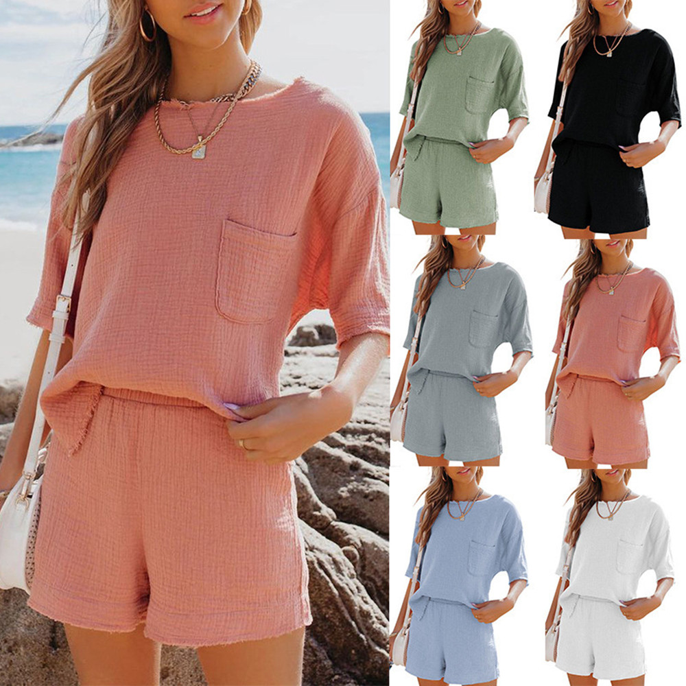 Ladies Fashion Casual Solid Color Pocket Pleated Suit