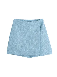 Spring New Women's Double-breasted Small Fragrance Style Sub-textured Blazer - Blue Shorts - View 1