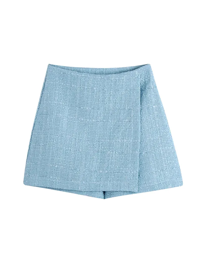 Spring New Women's Double breasted Small Fragrance Style Sub textured Blazer Blue Shorts - Shop at LoveMi