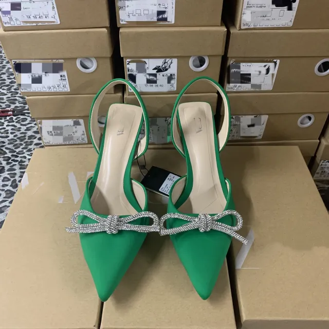 Women's High Heel Pointed Toe Bow Sandals Green - Shop at LoveMi