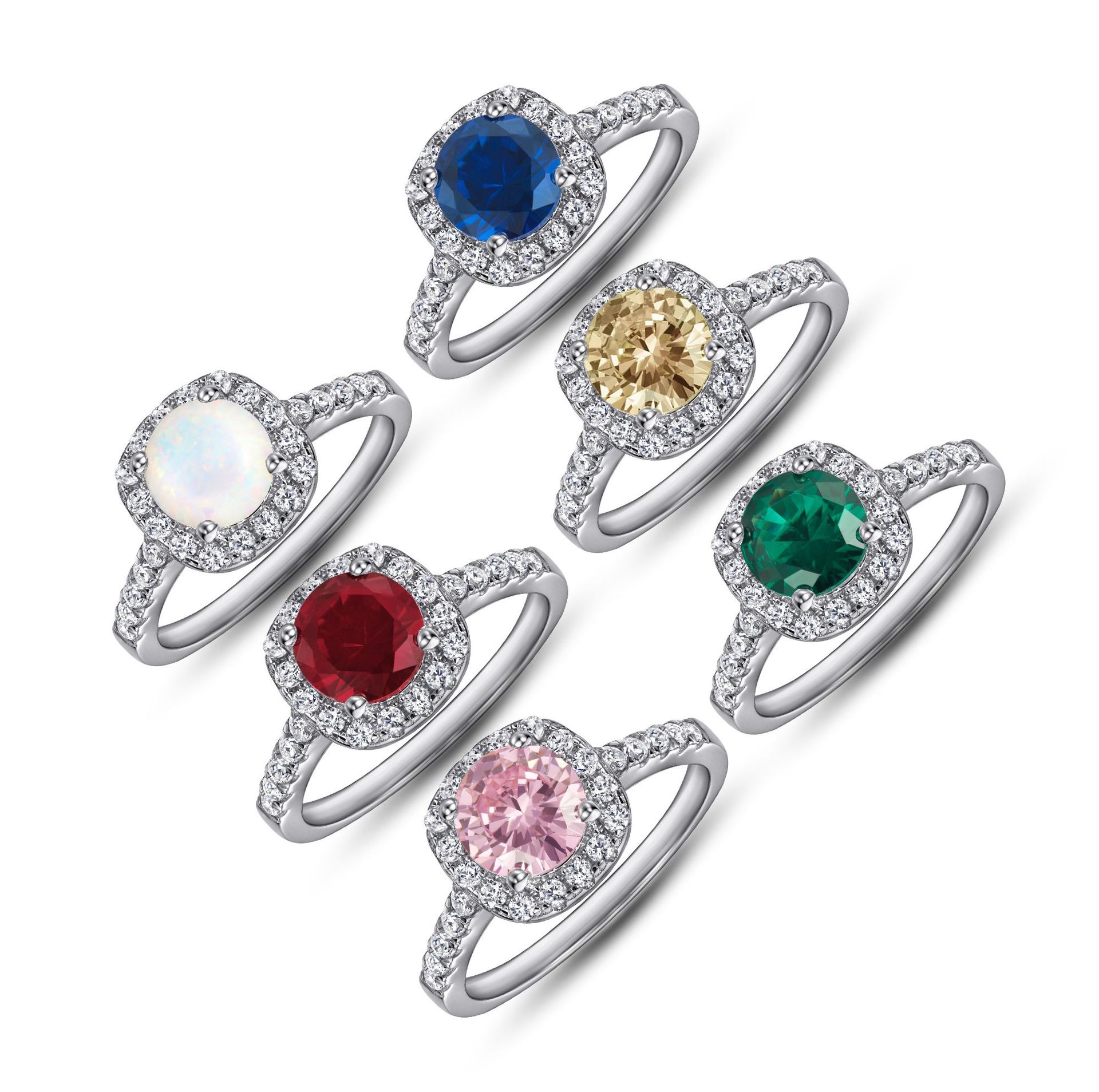 925 Sterling Silver Ring Female Opal Row Ring Red Corundum Color Zircon Ring Index Finger Ring Lettering