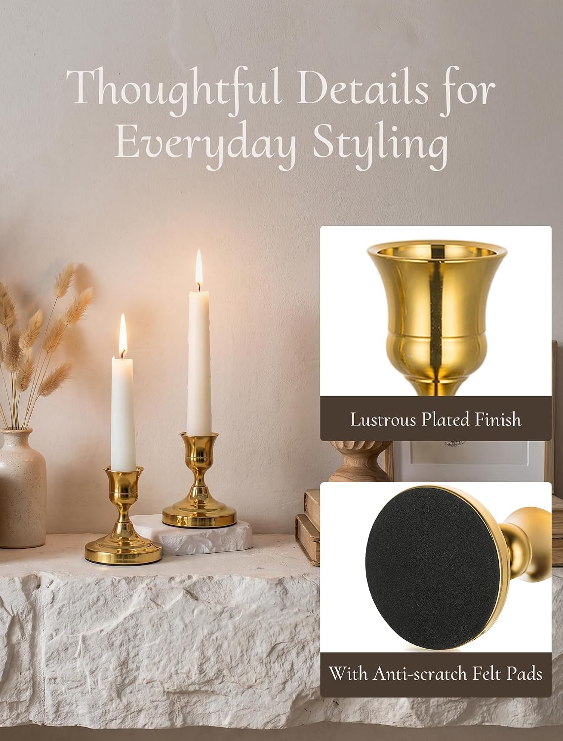 Gold Candlestick Holders 6 PCS, Vintage Taper Candle Holders For Table, Wedding, Party And Home Decor