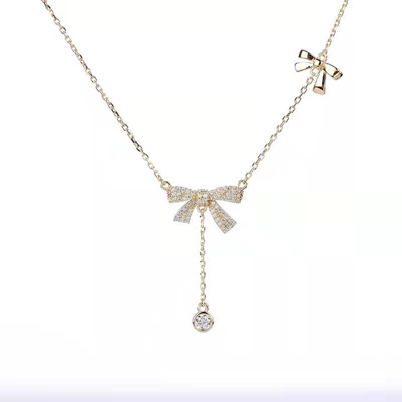 Women's 925 Sterling Silver Bow Pendant Necklace Niche Design
