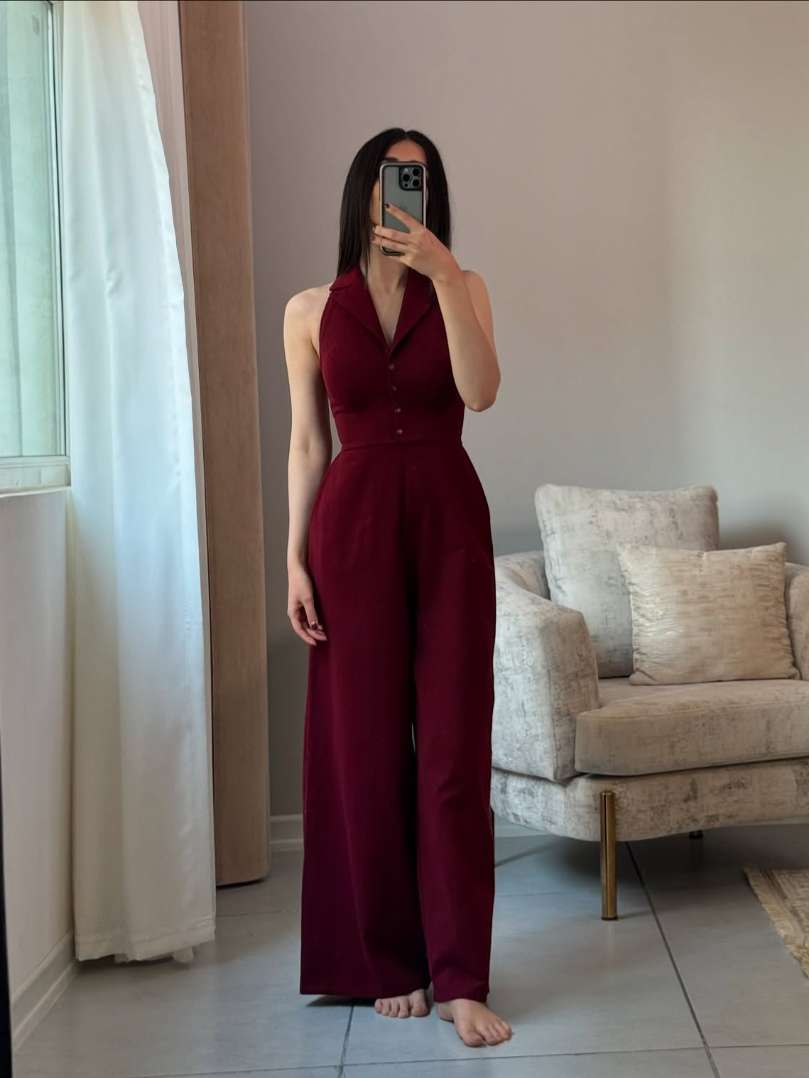 Burgundy Backless Lace up Sleeveless Jumpsuit Burgundy - Shop at LoveMi