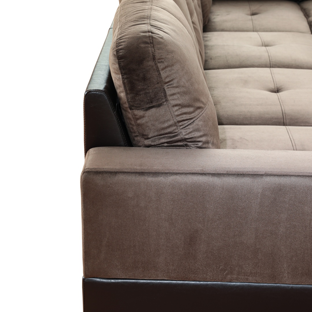 Pickup Only--Dark Brown Flannel And PVC 3-Piece Couch Living Room Sofa Set