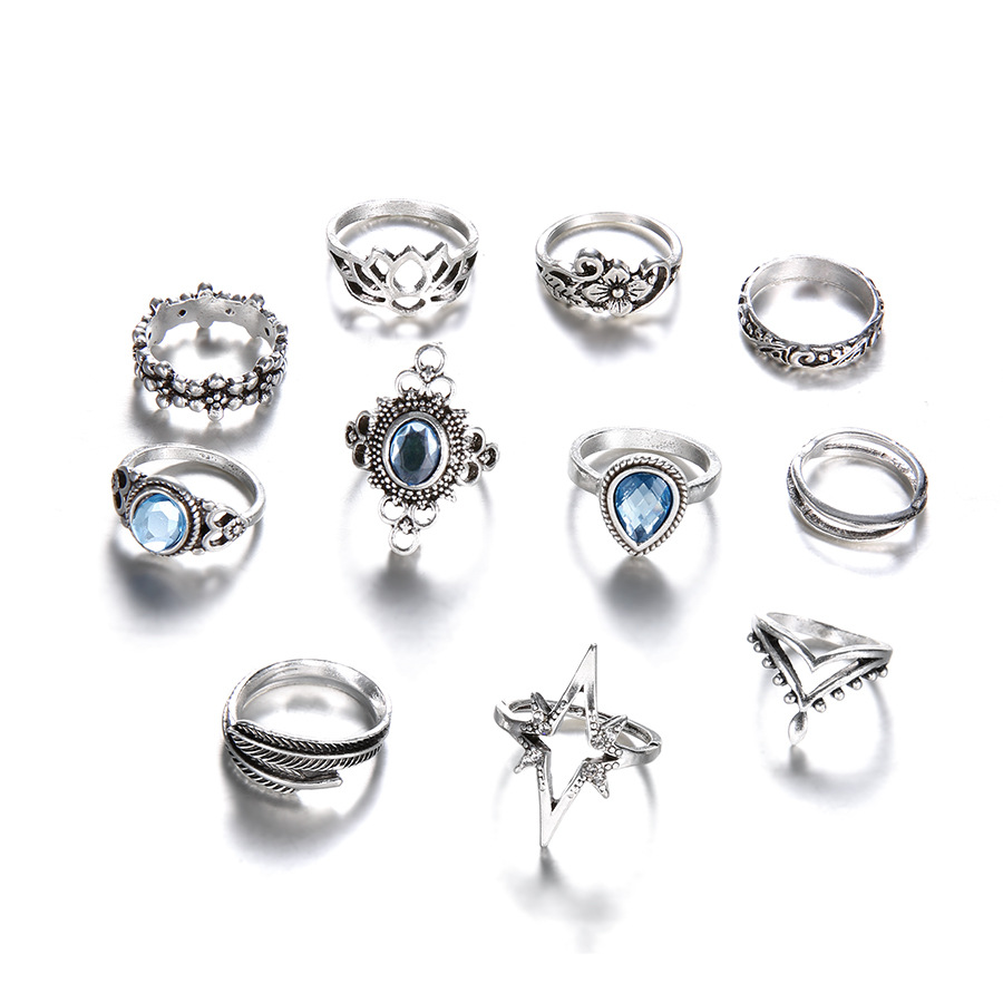 Vintage Diamond Carved Starry Sky Gemstone 11 Piece Combination Set Ring