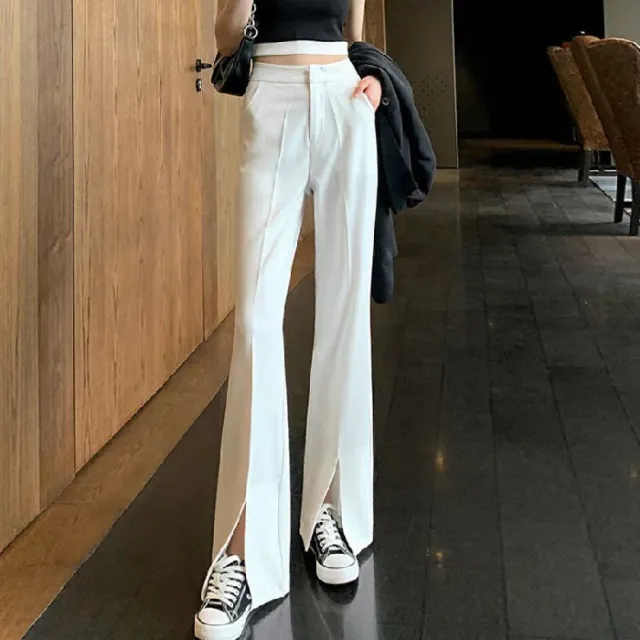Mopping Suit Pants Were Thin, Front Slit Wide leg Pants Casual Temperament Trousers Women White - Shop at LoveMi