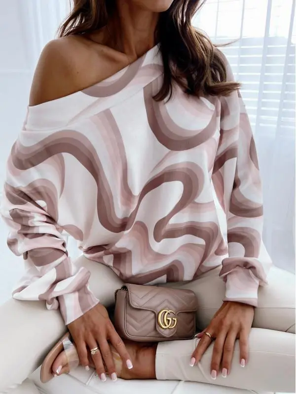 Autumn And Winter Long Sleeve Loose Shoulder Sleeve Leopard Print Blouse For Women White Curve - Shop at LoveMi
