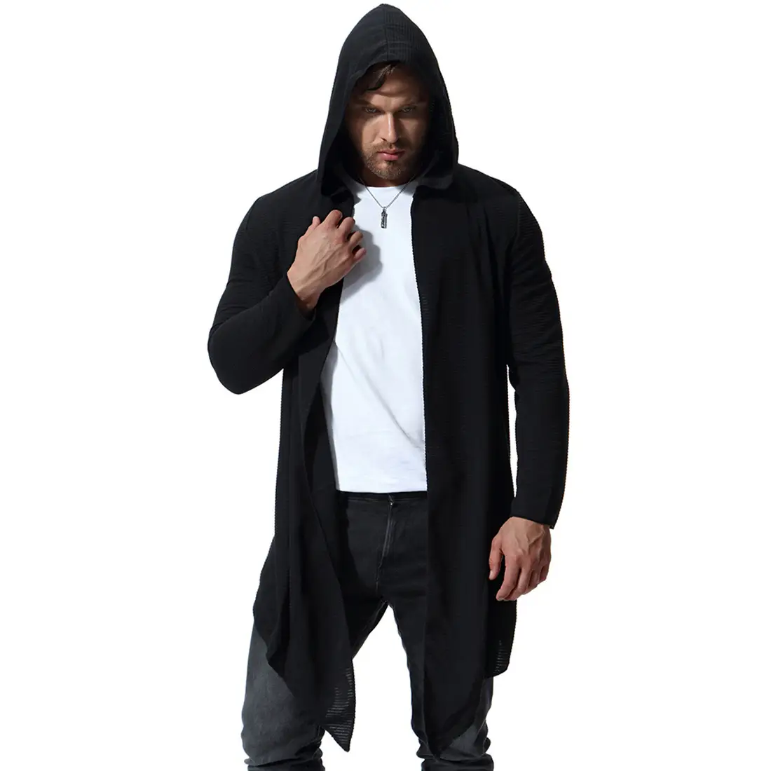 Mid-length Non-buckle Windbreaker Hooded Cloak Europe And America