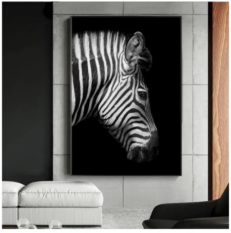 Black And White Animal Zebra Wall Art Canvas Painting Wall Poster Living Room Decor - As Shown