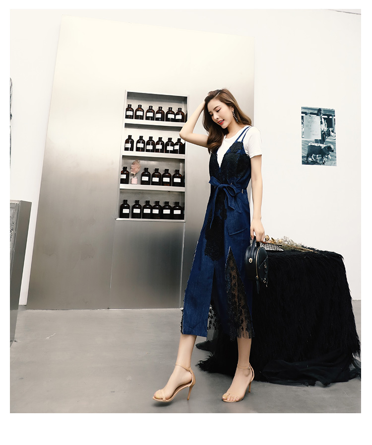 The New Western Style Fashion Denim Strap Dress Is Thin Suspender Dress Two-piece Suit Female Summer