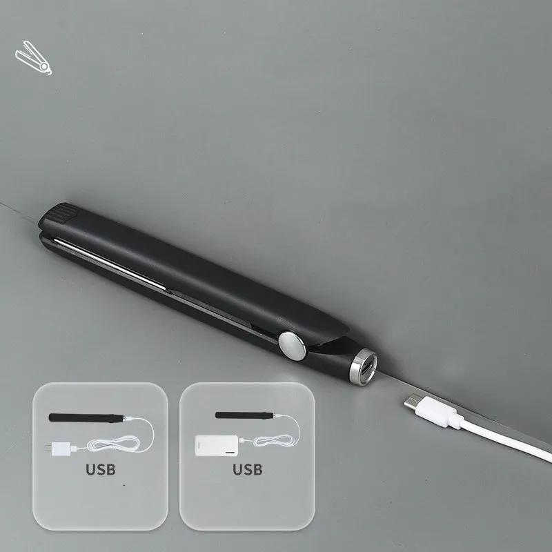 Usb Interface Mini Hair Curler And Straightener Dual-use Hair Curler - Black
