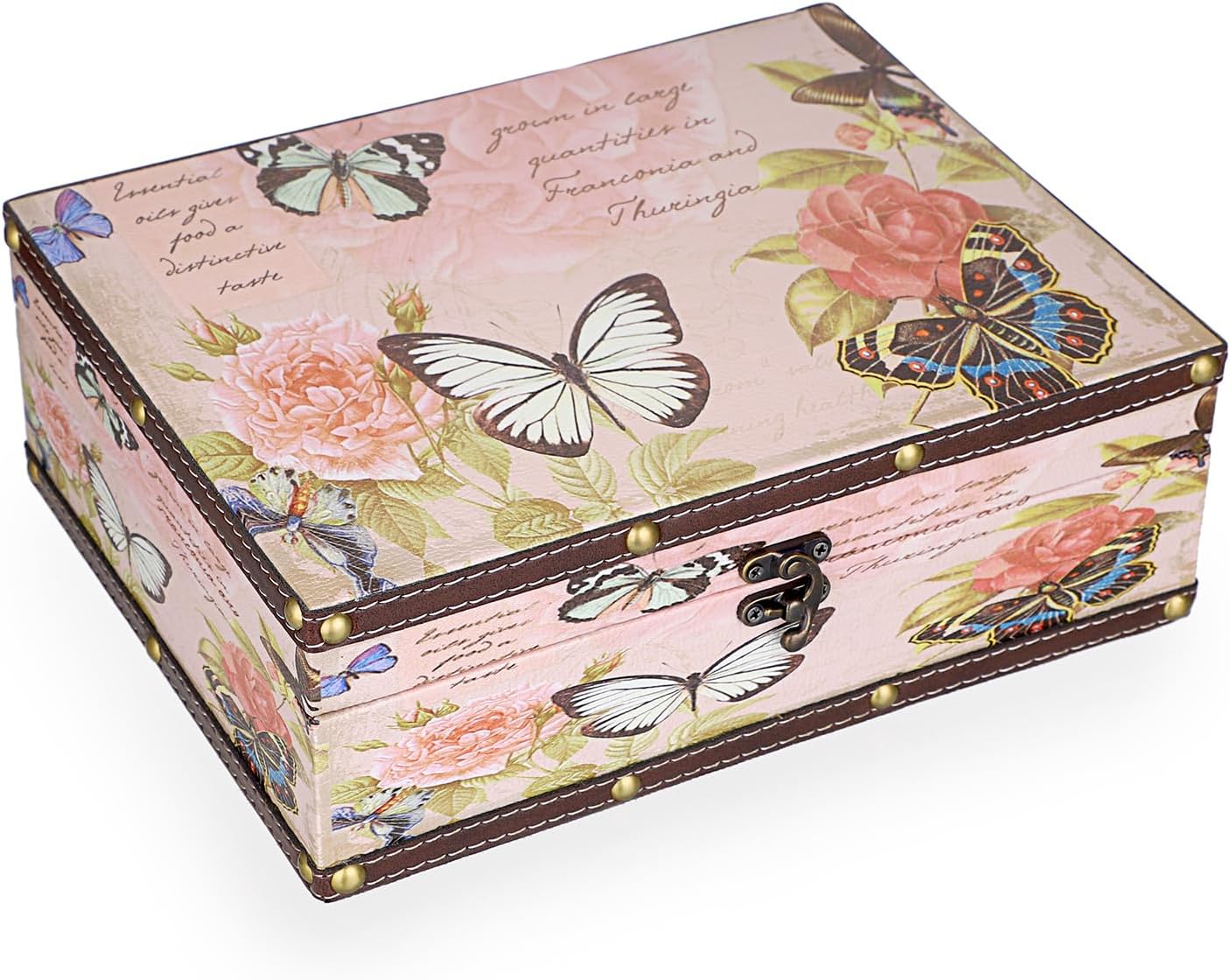 Vintage Wooden Treasure Chest Box With PU Leather, Rustic Keepsake Storage Box For Jewelry, Letters, Crafts And Small Items