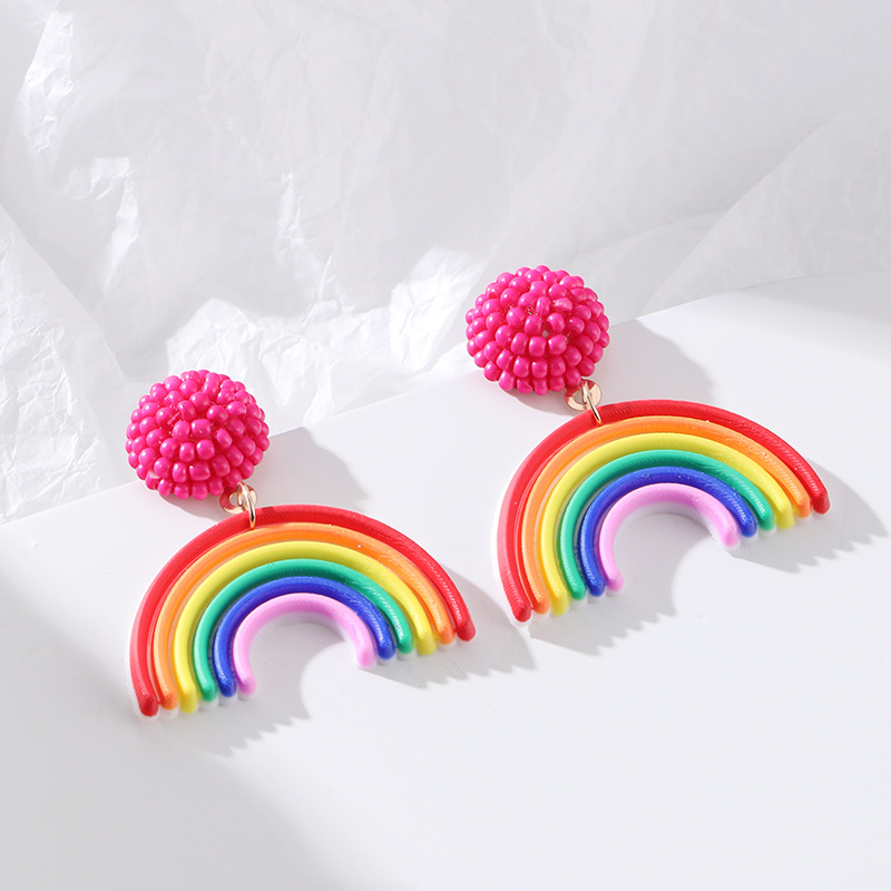 Rainbow Personality Earrings Fashion Rice Bead Head