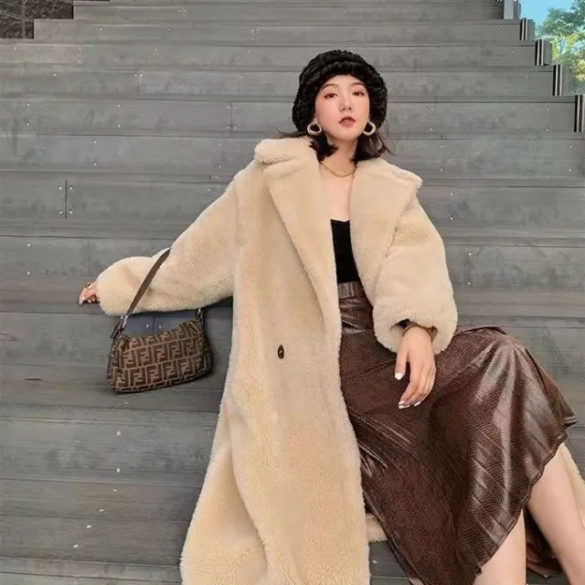 Sheep Shearing Coat Women's Mid length Fur Apricot - Shop at LoveMi
