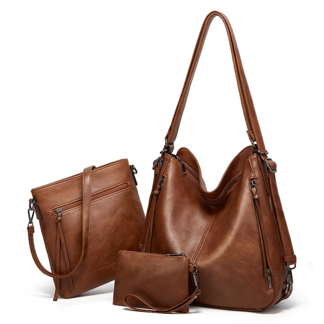 Women's Shoulder Bag Three Piece Tote Crossbody Back Bag Brown - Shop at LoveMi