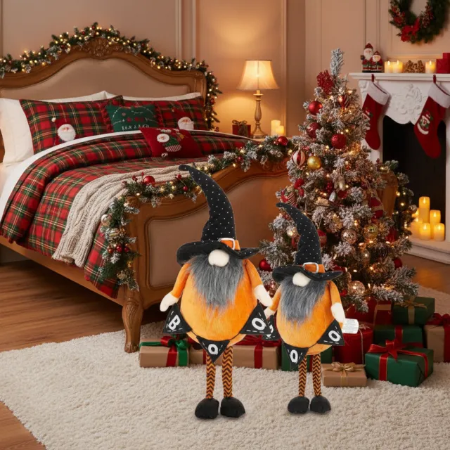 Set Christmas Gnome Decor 6.3x4.3x16in Festive Orange Figures With Black Accents & Banner Ideal For Holiday Tables Party Decorations Multicolor - Shop at LoveMi