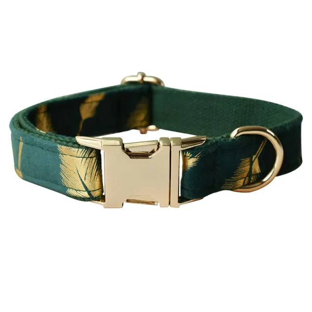 Emerald Feather Pattern Pet Collar Bow Leash Set Dog Ring - Shop at LoveMi