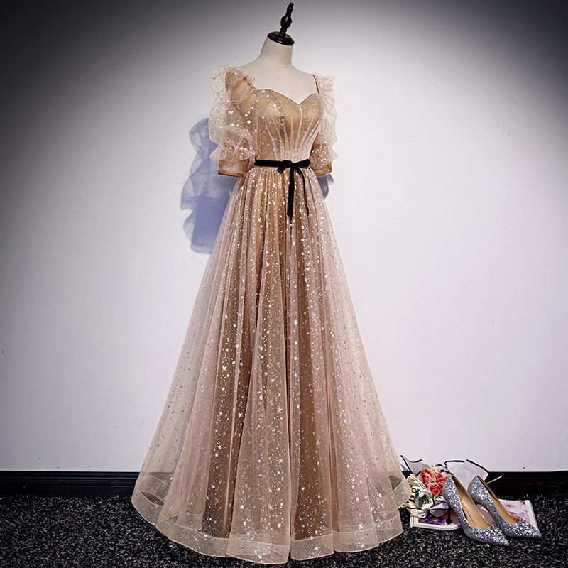 Title 2, Annual Meeting Golden Long Slimming Evening Dress