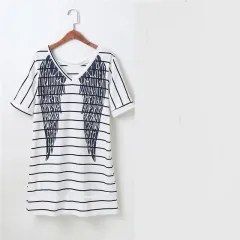 Short Sleeve Striped Dress Summer Family Matching Outfi - White - View 1