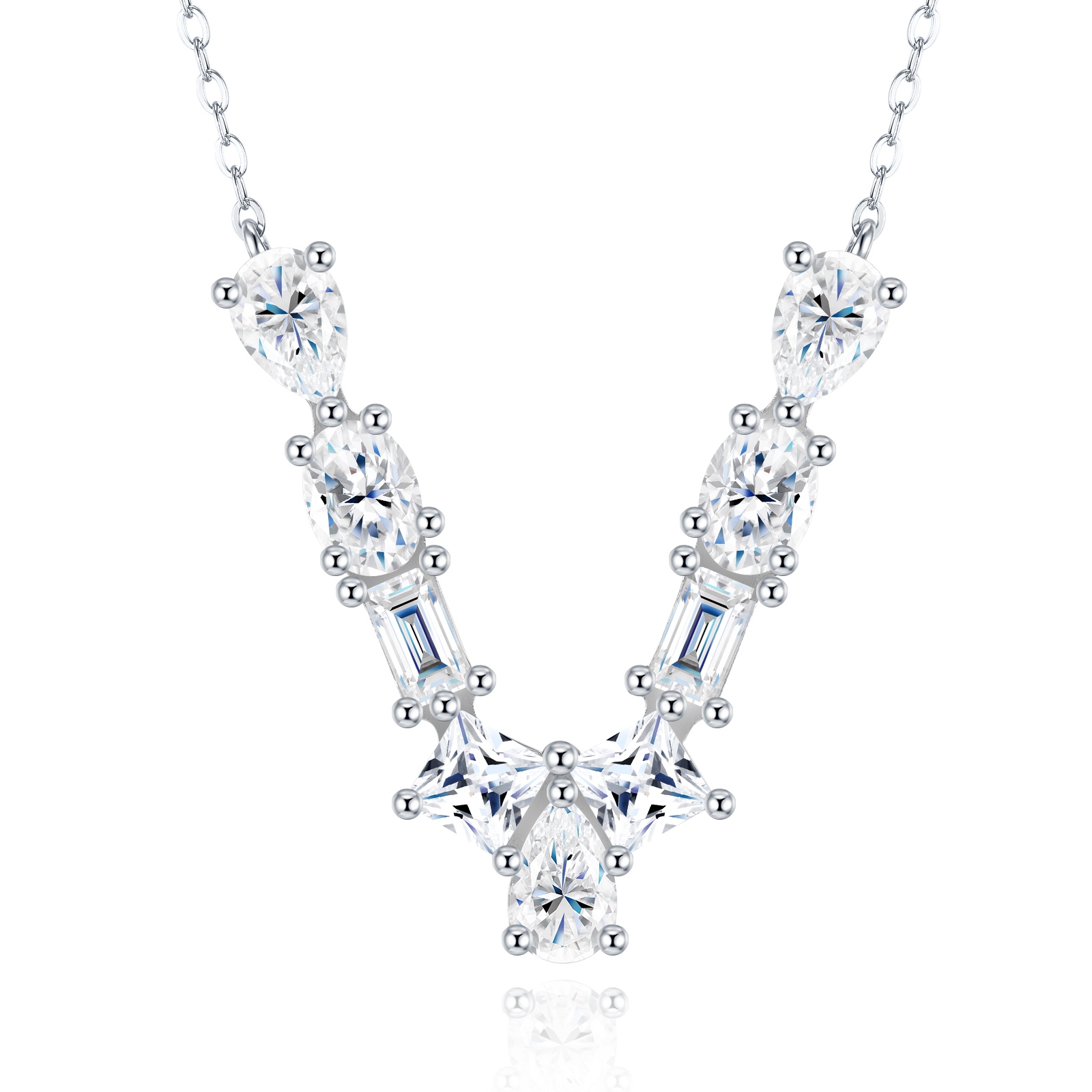 26-letter - V-shaped Necklace Pendant Featuring Top-quality Moissanite Stones, In A Luxurious And Fashionable Light Luxury Trend Jewelry Design, Made Of S925 Silver Electroplated With Platinum. - Image 1