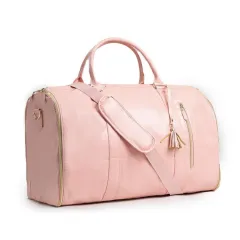 Foldable Women's Travel Convenient Carry-on Clothing Bag Large PU Leather Duffel Bag Women's Business Travel Bag - Pink - View 1